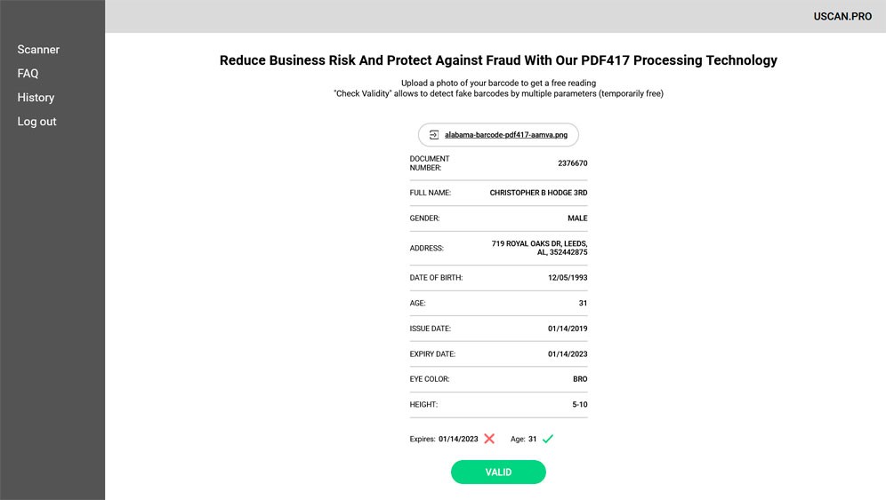 Scanner for barcode reading and validation