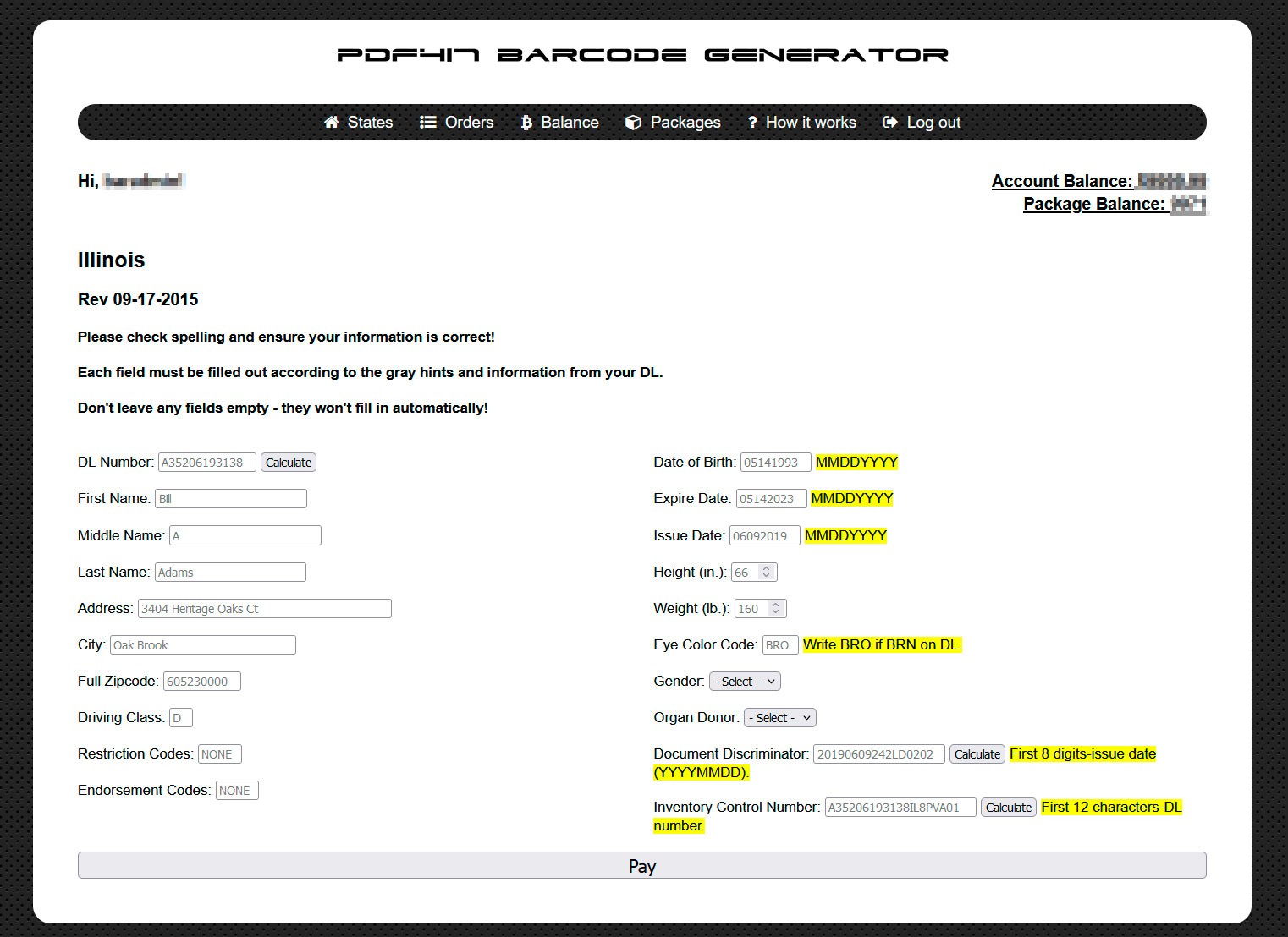 Generation PDF417 Barcode For Illinois DL