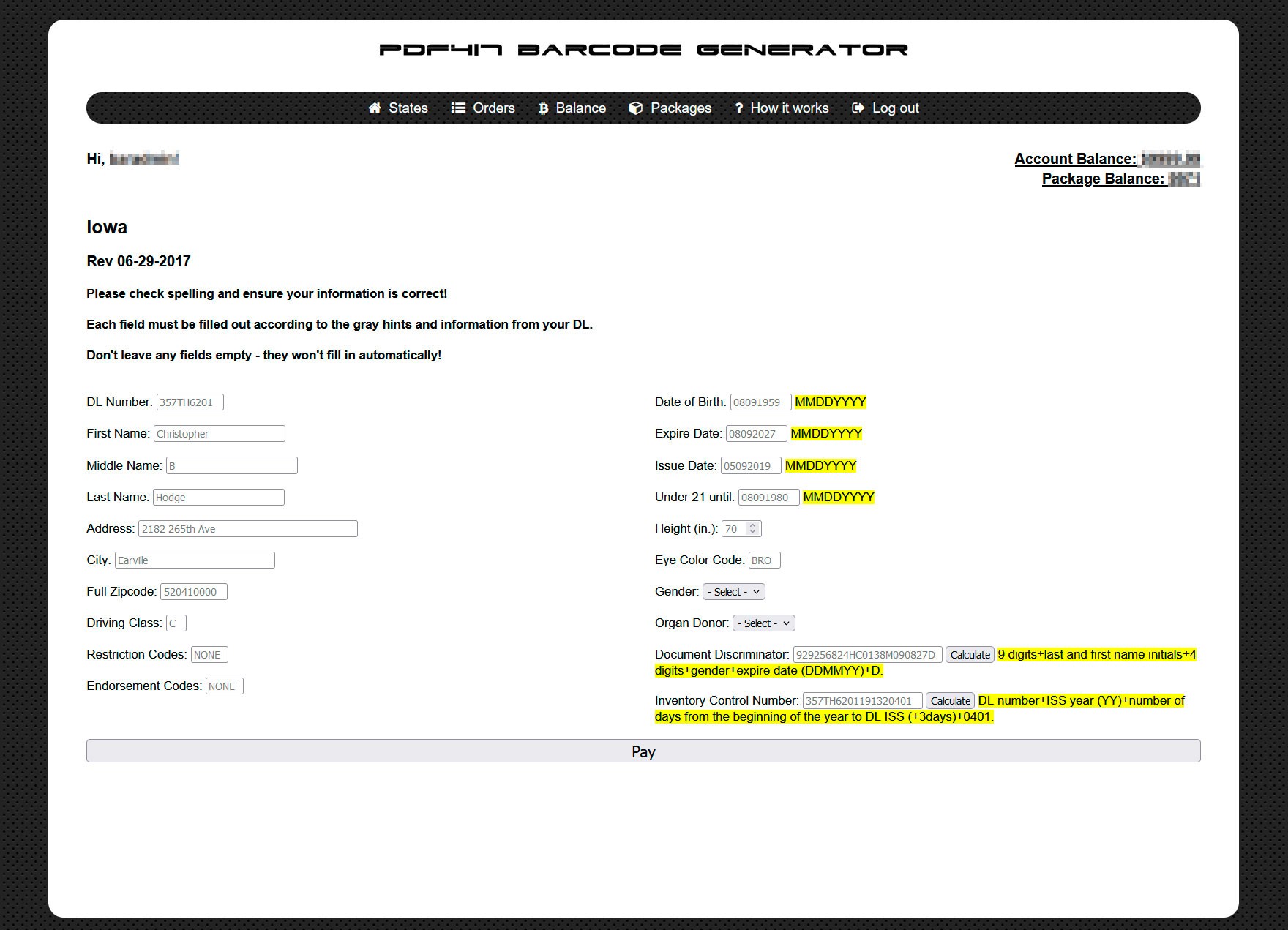 Generation PDF417 Barcode For Iowa DL