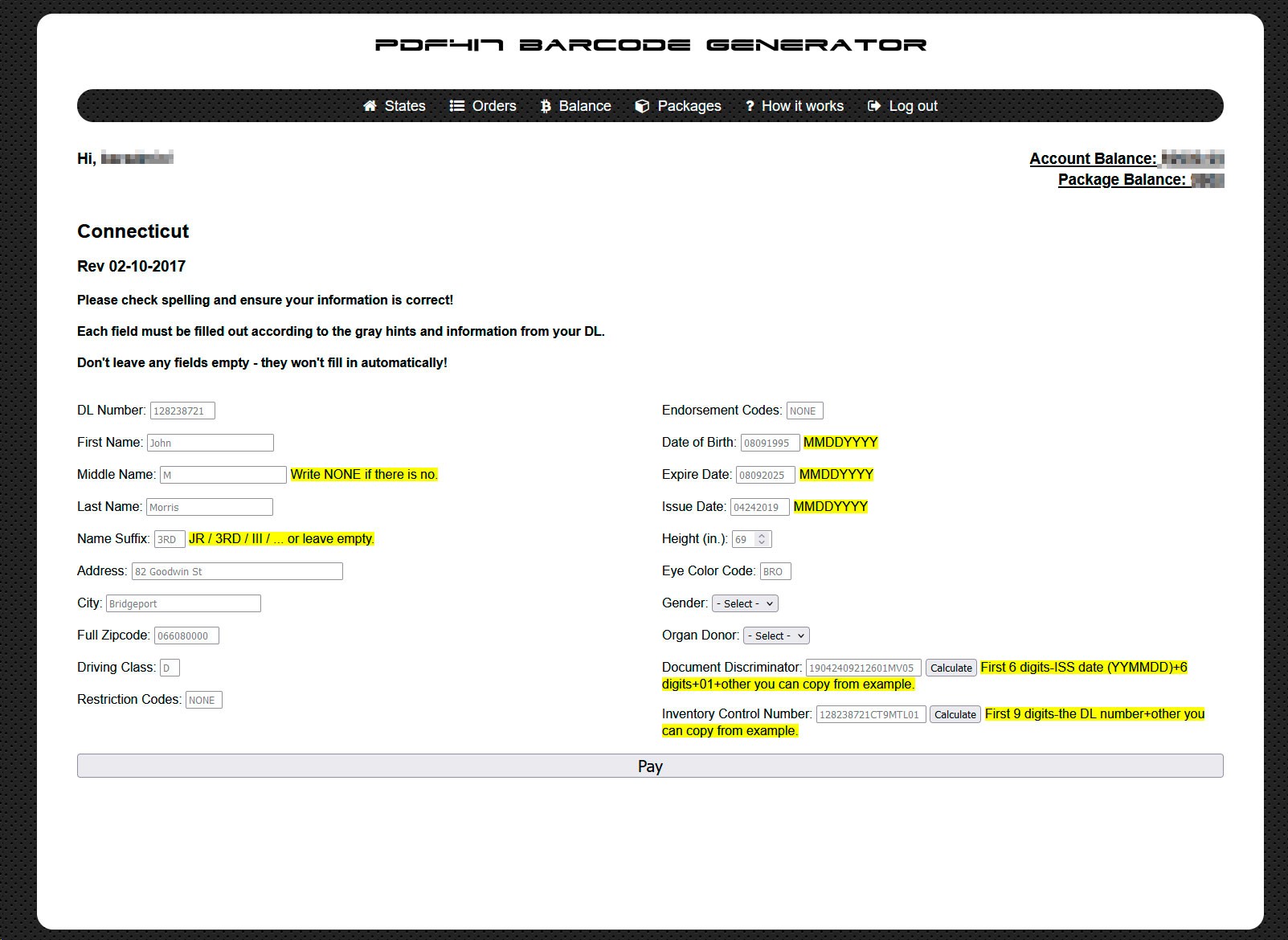 Generation PDF417 Barcode For Connecticut DL